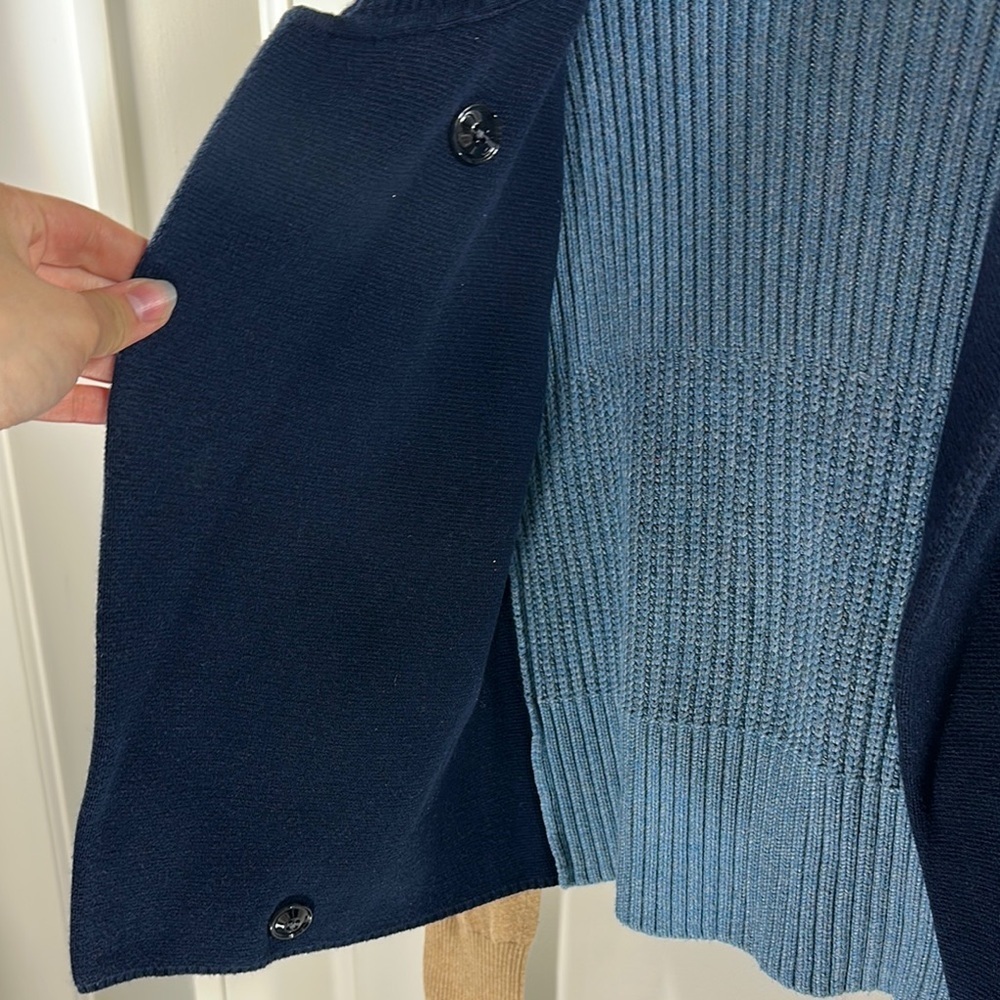 Cabi Navy And Tan Colorblock Open Front Collared … - image 4